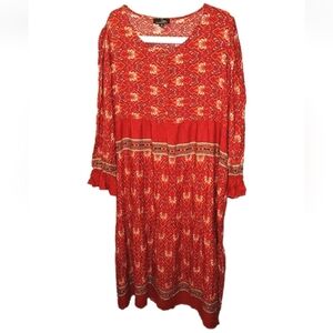 Suzanne Betro Fall Tiered Maxi Dress Woman Plus 3X Orange Red Floral Cottage New